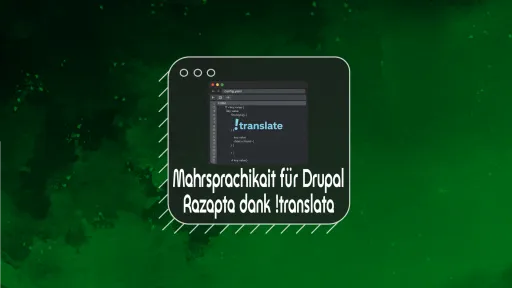Schwarzes Interface auf grünem Hintergrund, weißer Text darunter.