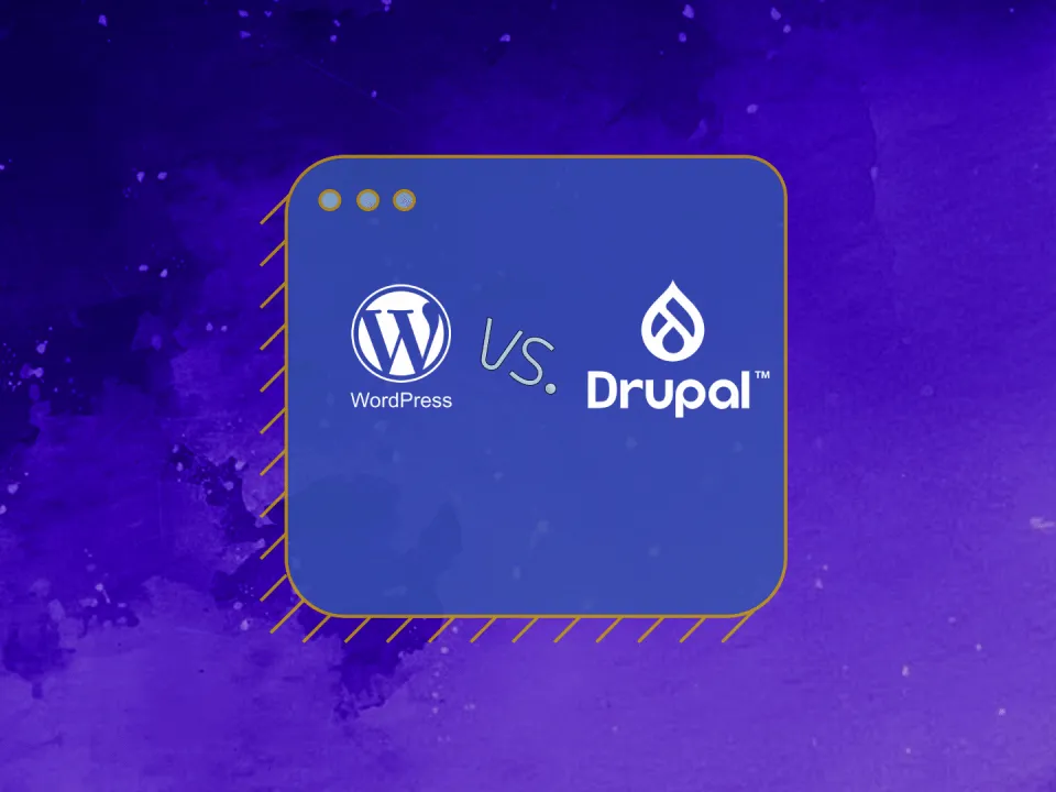 WordPress vs. Drupal Logos auf blauem Grund